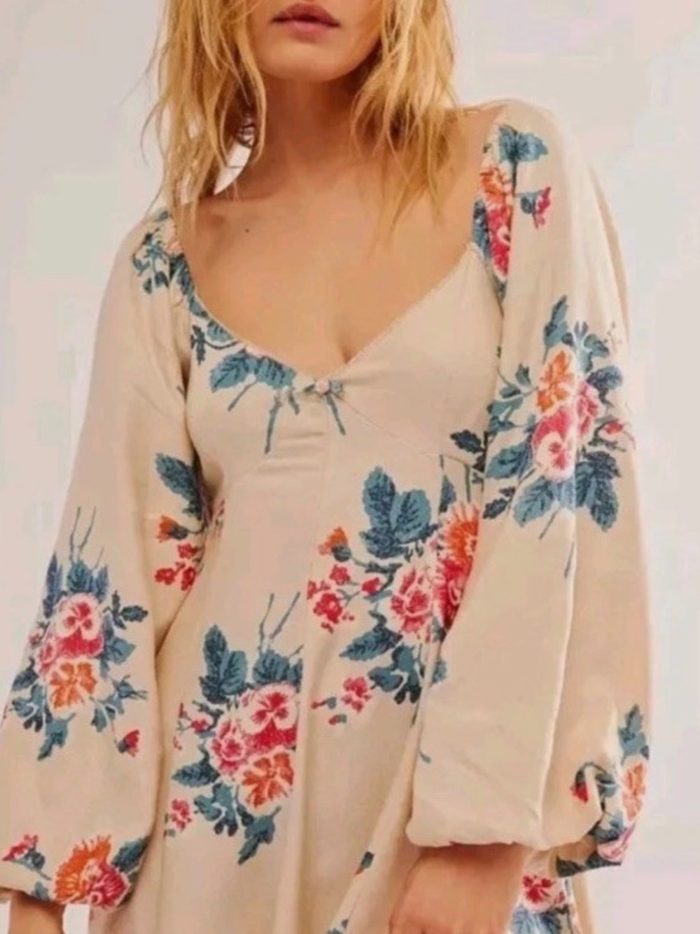 Free People MWT Francesca Cream Floral Scoop-Neck Mini Dress S